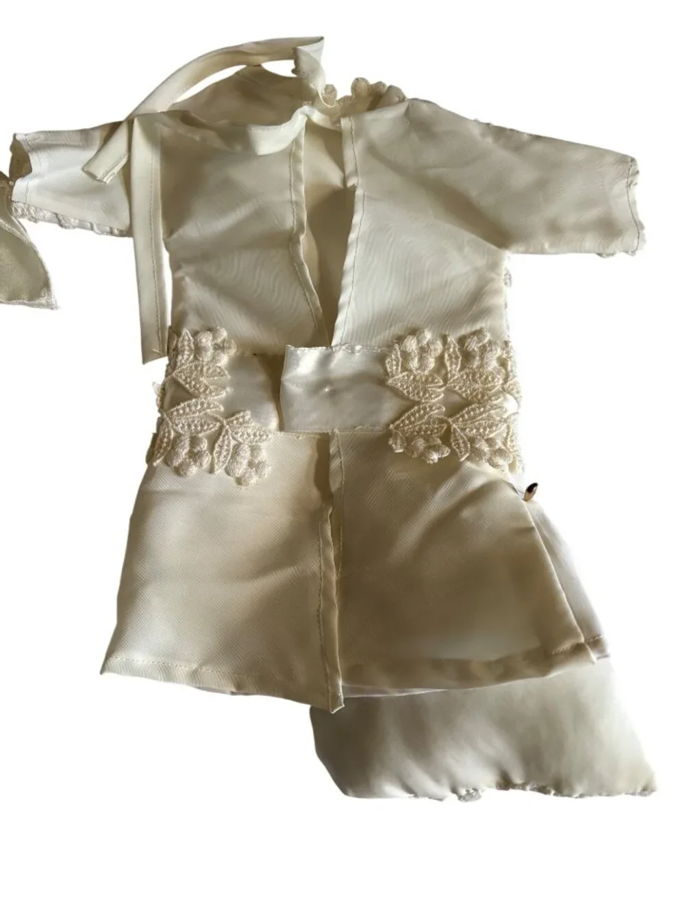 Vintage Doll Dress Set Satin & Lace 6 Outfits Ivory & Pink Bow Macthing Pillows
